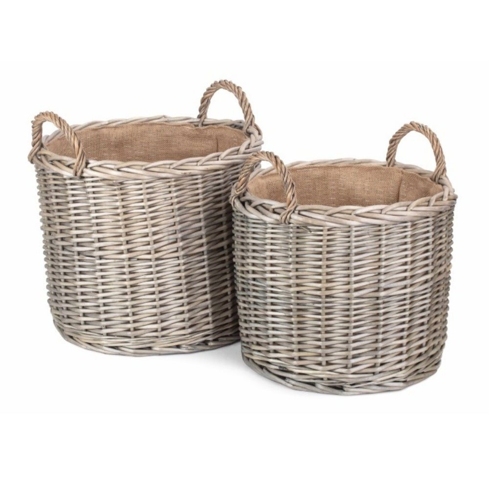 Round Lined Straight-Sided Wicker Log Storage Basket Main image