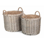 Round Lined Straight-Sided Wicker Log Storage Basket