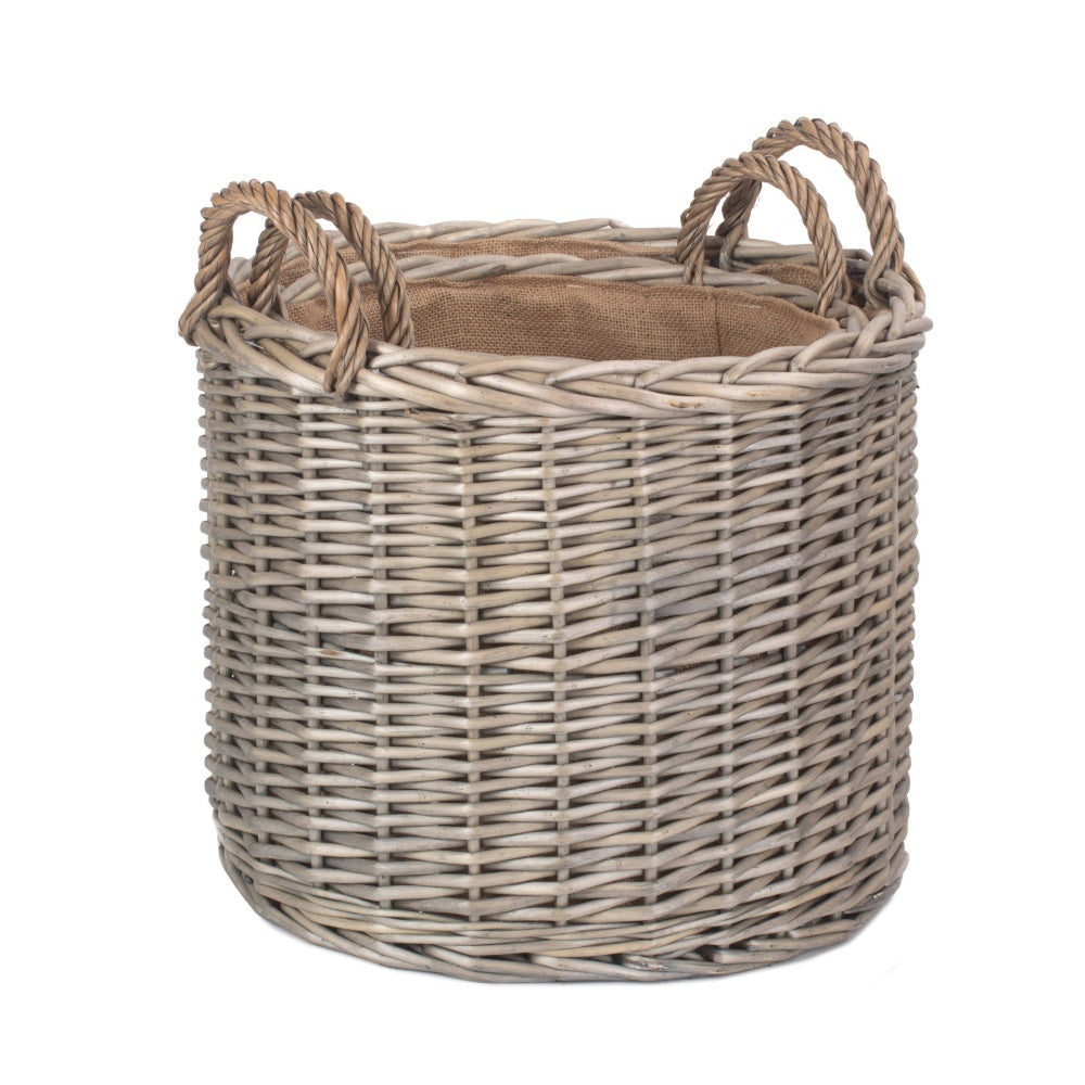 Round Lined Straight-Sided Wicker Log Storage Basket Secondary image