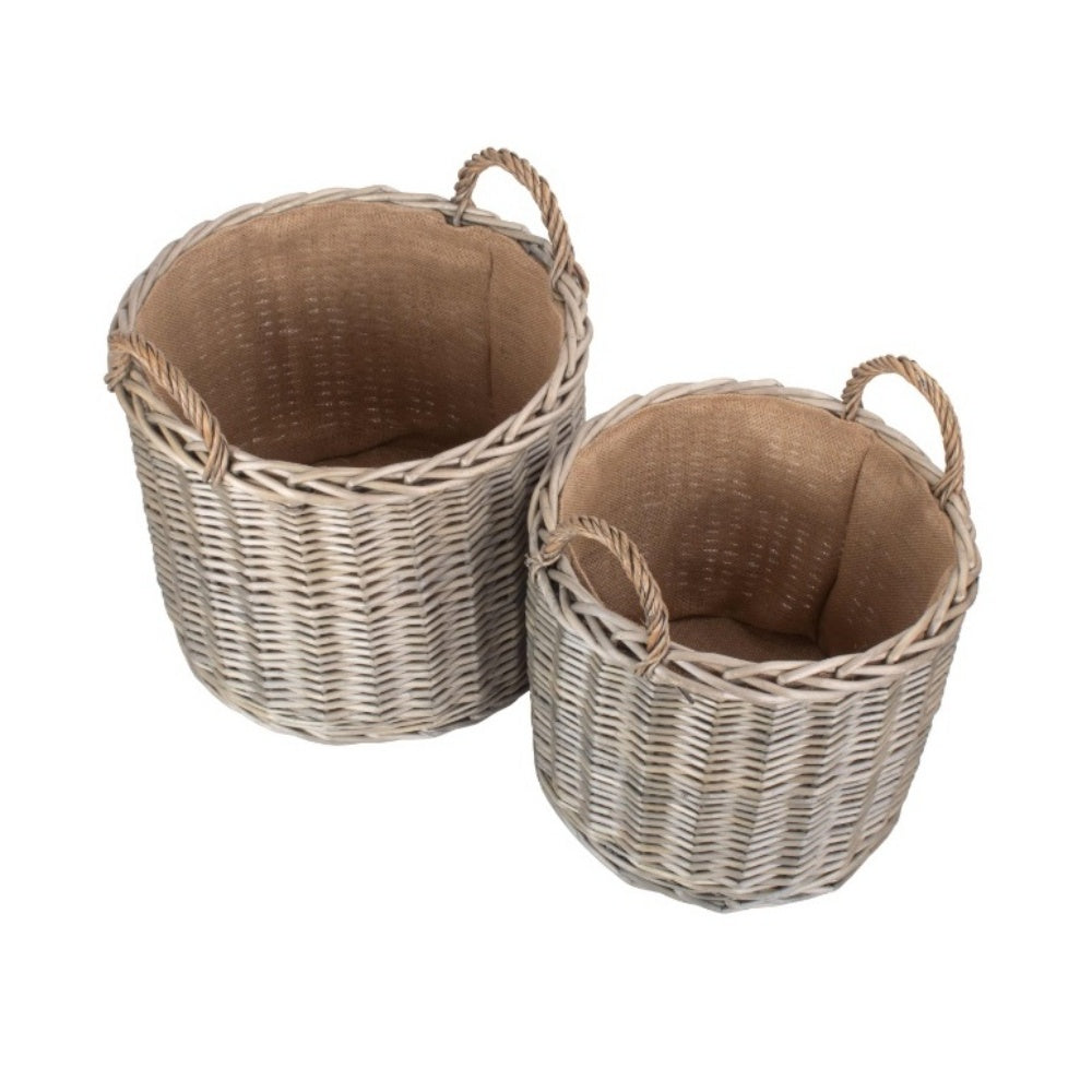 Round Lined Straight-Sided Wicker Log Storage Basket