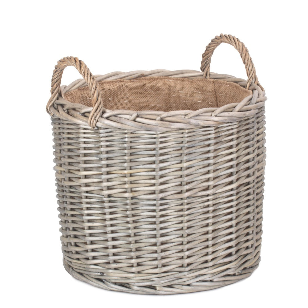 Round Lined Straight-Sided Wicker Log Storage Basket