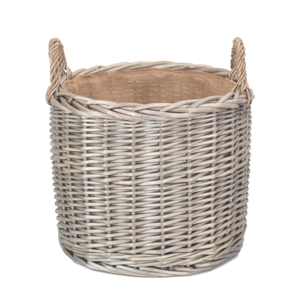 Round Lined Straight-Sided Wicker Log Storage Basket