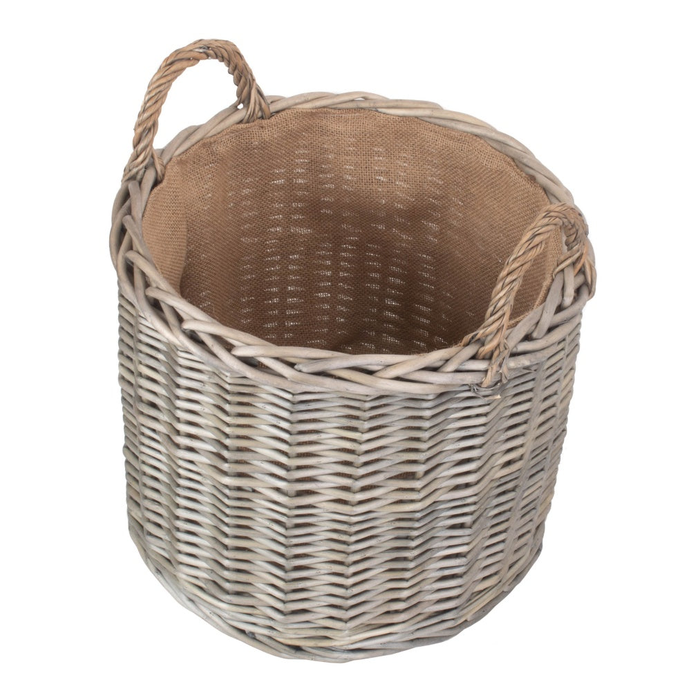 Round Lined Straight-Sided Wicker Log Storage Basket