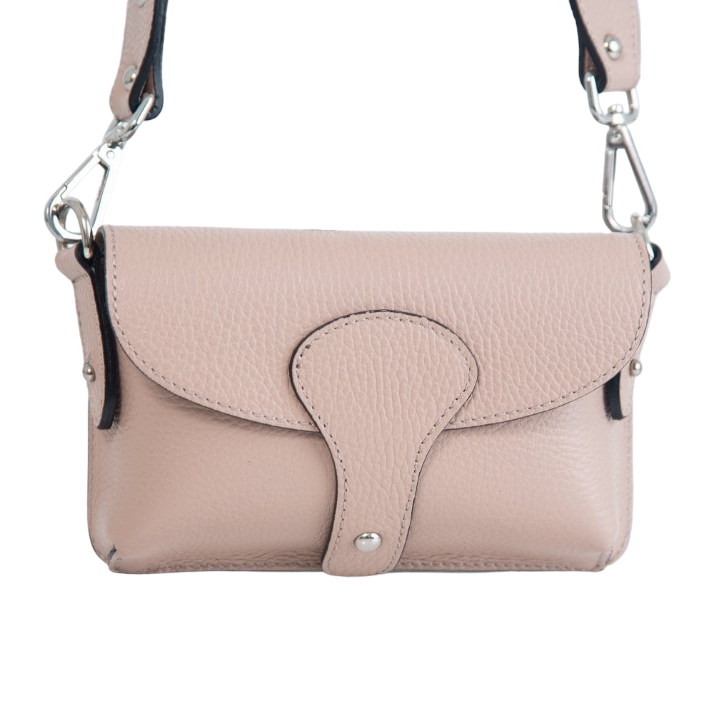 Italian Designer Leather Small Crossbody Wide Strap Bag Carina- Nude Main image