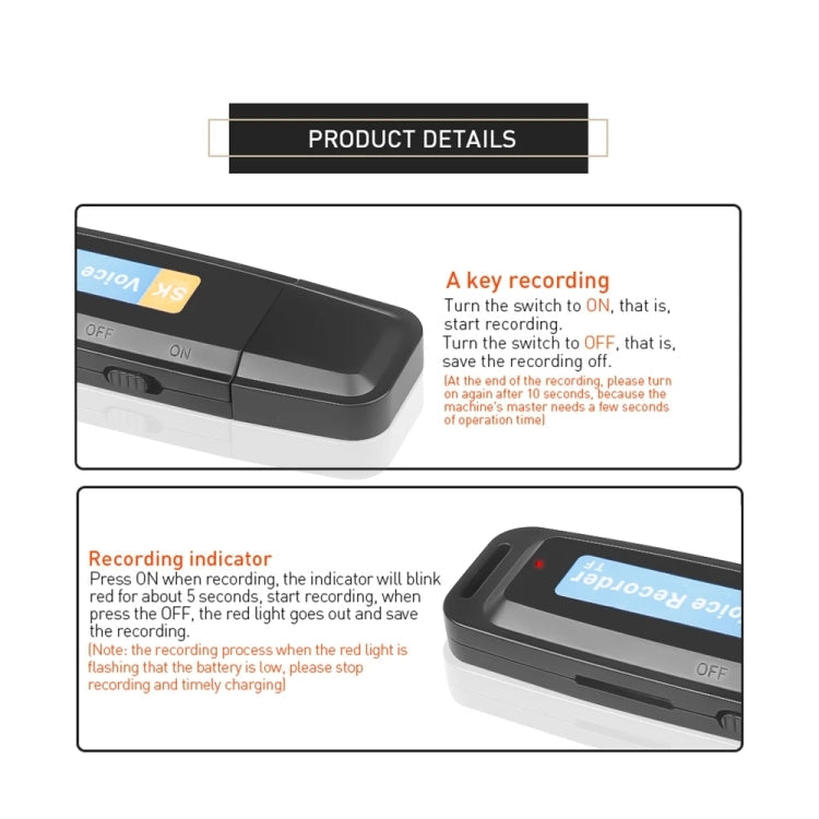 SK001 Professional Rechargeable U-Disk Portable USB Digital Audio Voice Recorder Pen Support TF Card