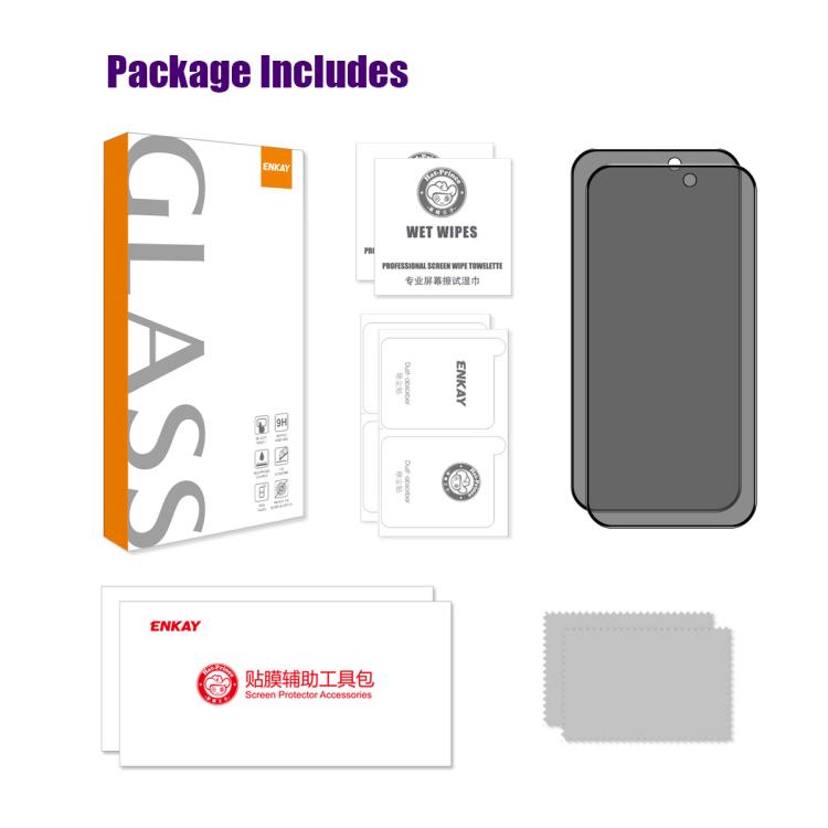 For iPhone 18 Pro 2 PCS/Pack ENKAY Hat-Prince 28 Degree Anti-peeping Tempered Glass Full Screen Film