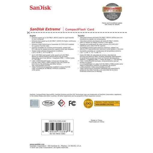 SanDisk Extreme 128GB UDMA7 CompactFlash Card (Black/Gold)