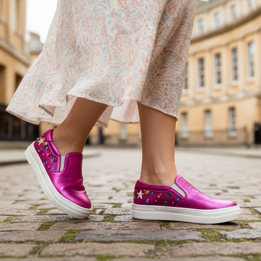 Scala Jewel- Fuchsia crack slip on sneaker Secondary image