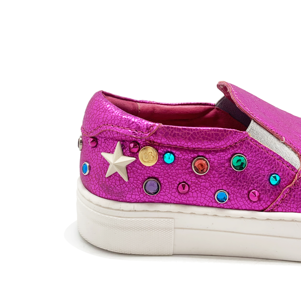 Scala Jewel- Fuchsia crack slip on sneaker