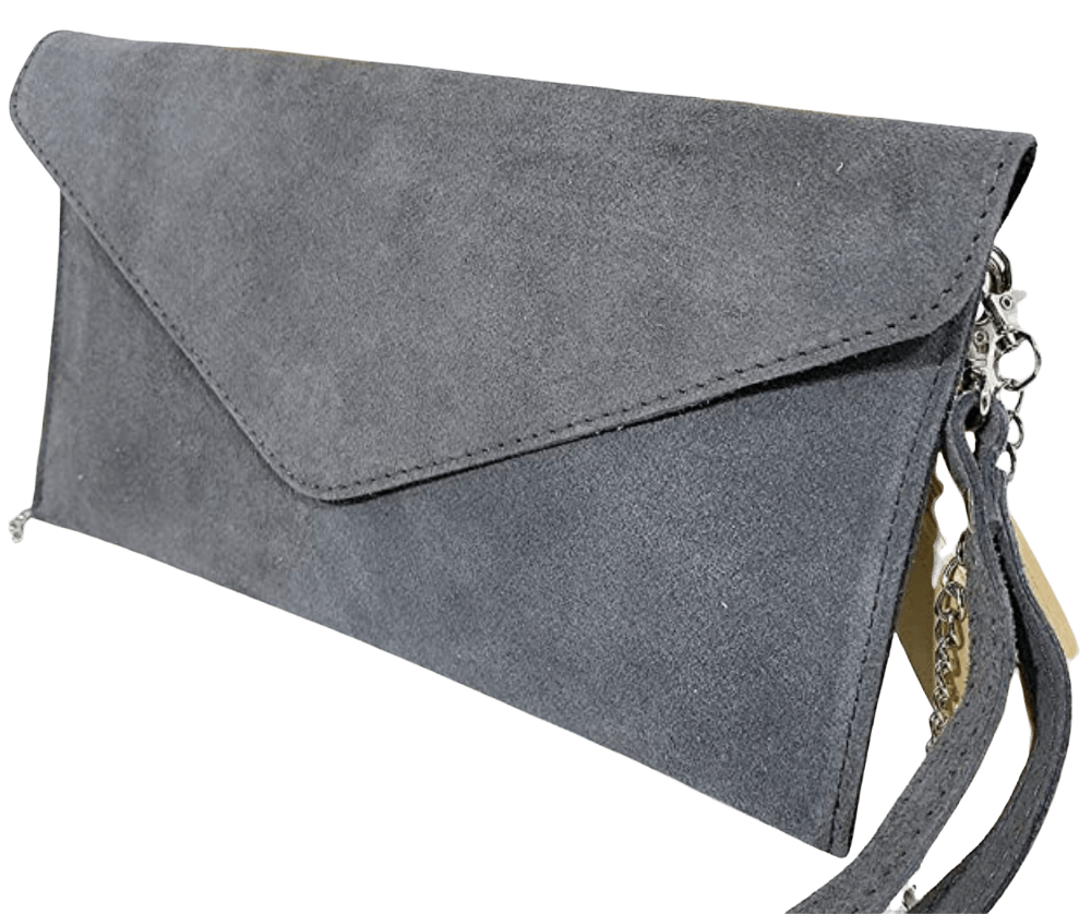 Italian Designer Soft Suede Leather Envelope Clutch Eleonora Swolit Dark Grey Secondary image