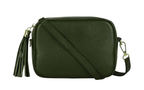 Italian Designer Leather Crossbody Shoulder Camera Bag Gaia -Silver Hardware- Dark Green