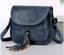 Vegan Cross Body Bag Saddle Style With Tassel Stud Detail -Navy
