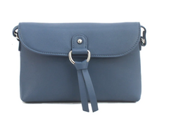 Small Leather Crossbody handbag with ring tassel detail Slate Blue