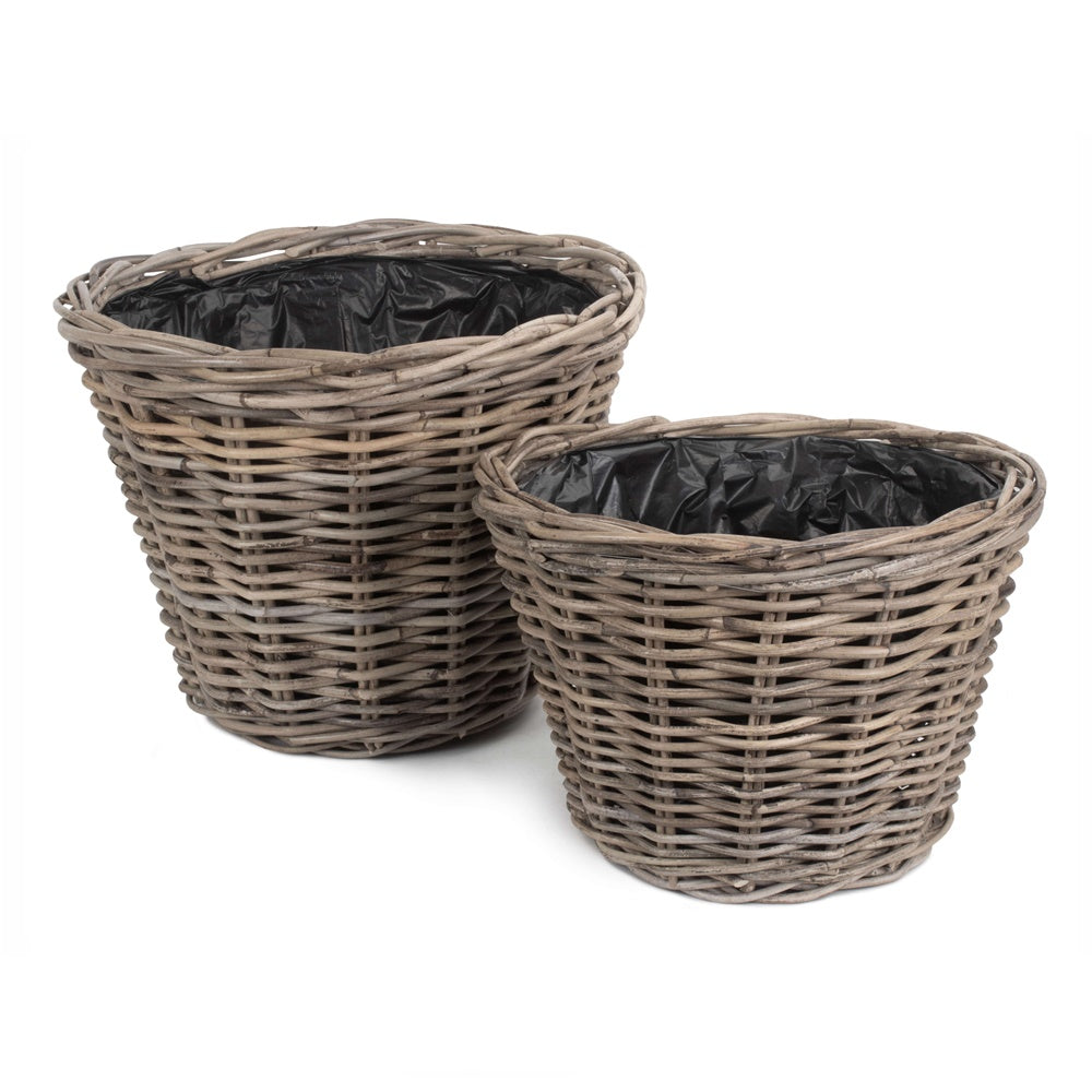 Tapered Rattan Round Planter with Plastic Lining Secondary image