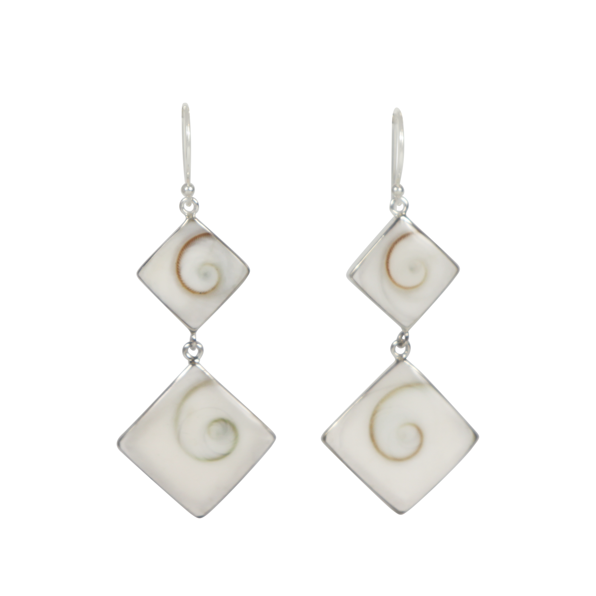 Sundari Jewellery Statement double square Shiva shell earrings set into sterling silver