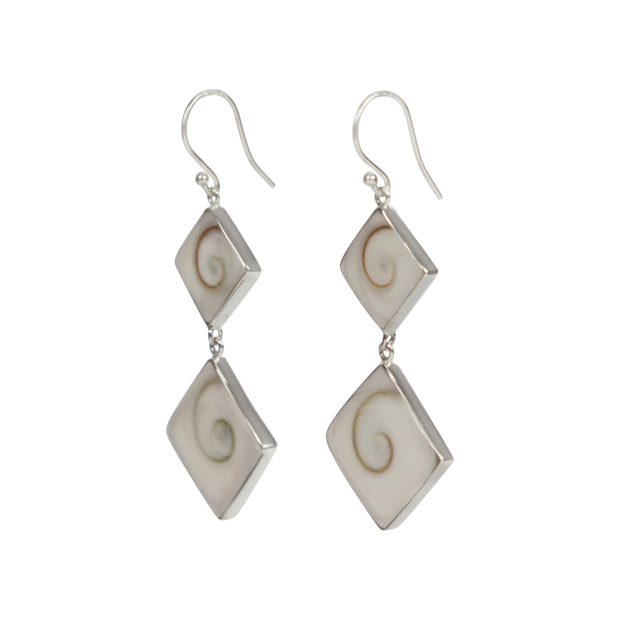 Sundari Jewellery Statement double square Shiva shell earrings set into sterling silver Secondary image