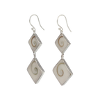 Sundari Jewellery Statement double square Shiva shell earrings set into sterling silver
