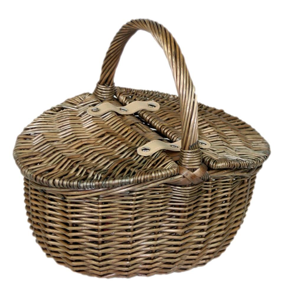 Red Hamper Small Antique Wash Double Lidded Oval Picnic Basket