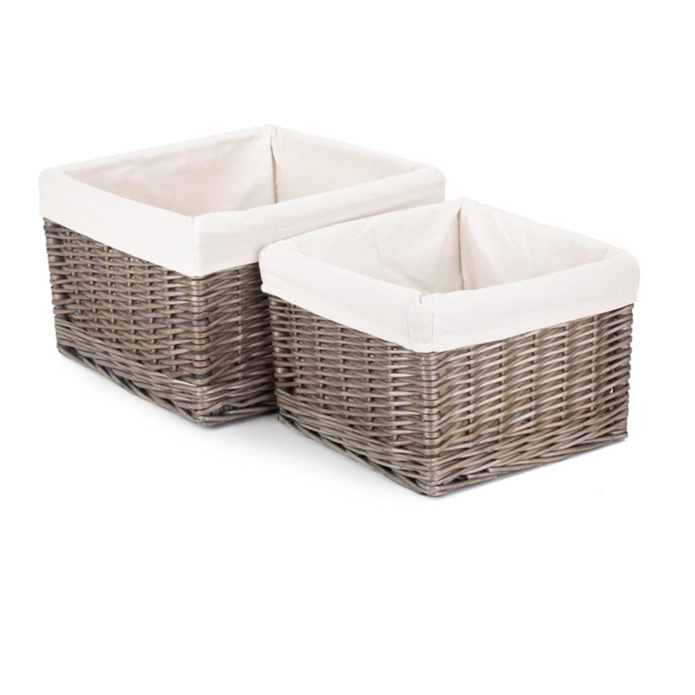 Red Hamper Square Antique Wash Wicker Lined Storage Basket Main image