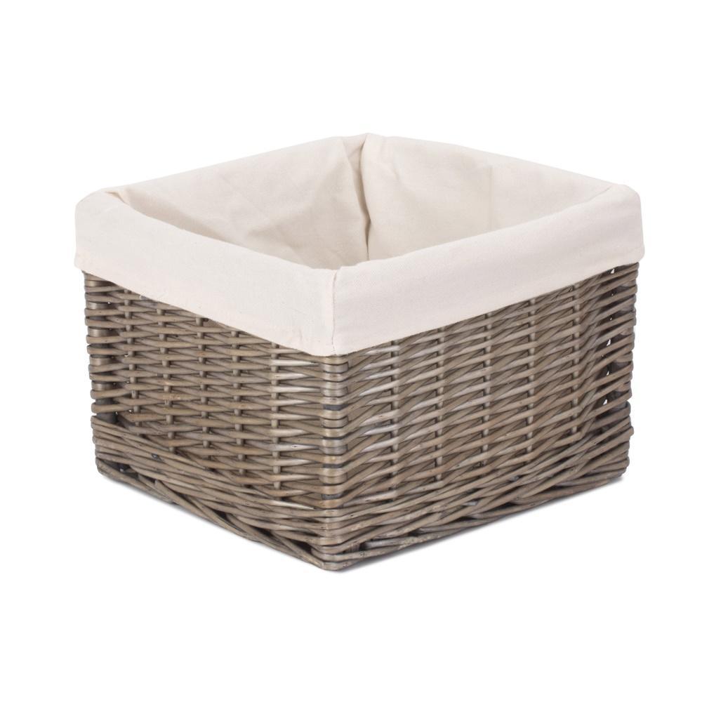 Square Antique Wash Wicker Lined Storage Basket Secondary image