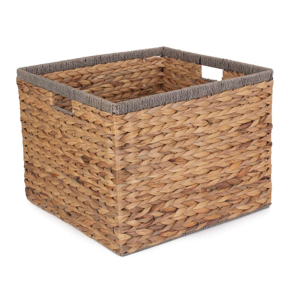 Red Hamper Square Water Hyacinth With Grey Rope Border Storage Basket Main image