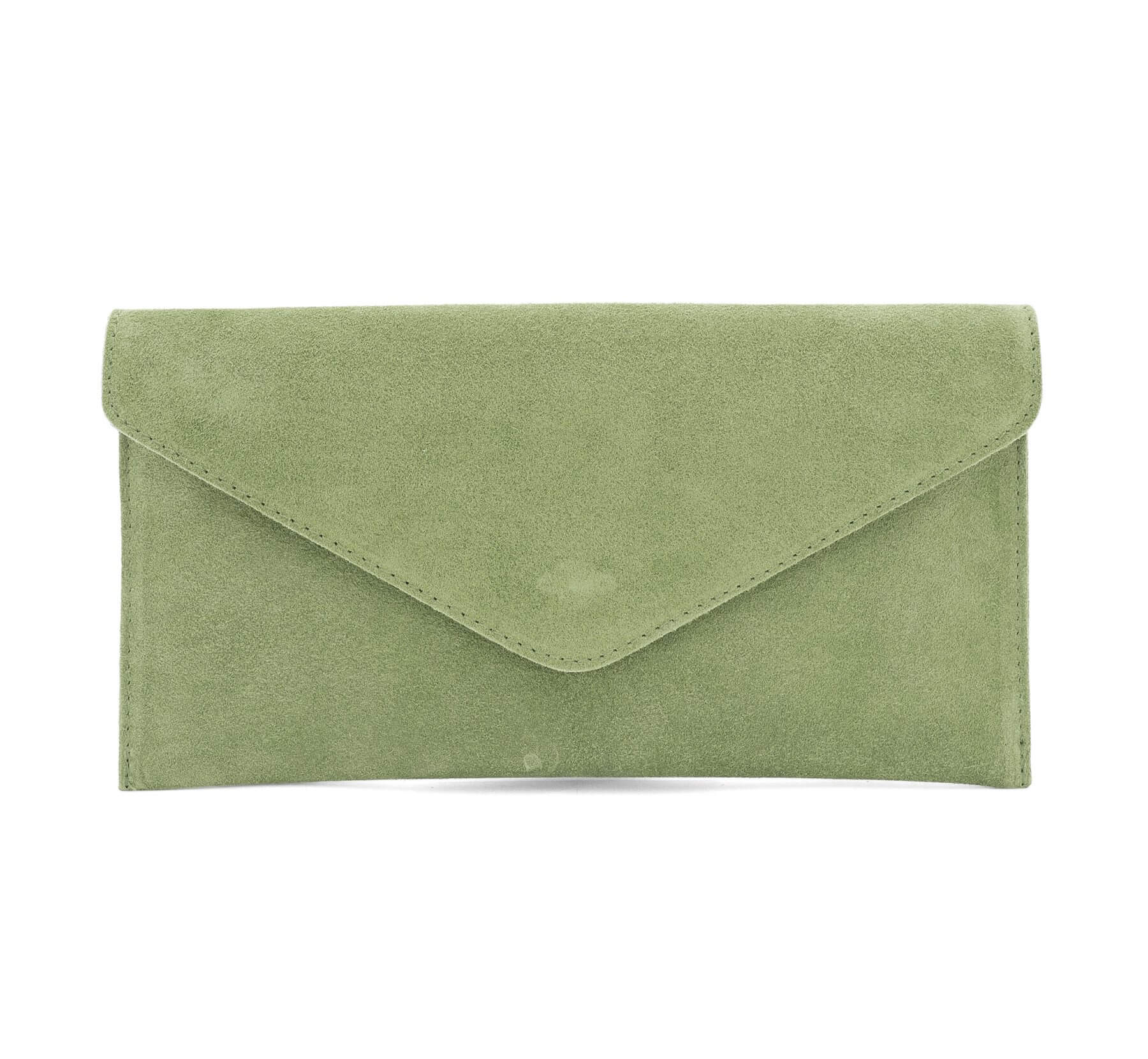 Italian Designer Soft Suede Leather Envelope Clutch Cross Body  Eleonora- Sage Green Main image
