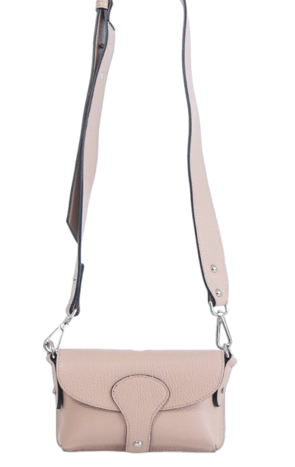 Italian Designer Leather Small Crossbody Wide Strap Bag Carina- Nude Secondary image
