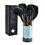 Beech Wood Silicone Kitchen Set With Storage Bucket(Dark Gray)
