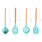 Beech Wood Silicone Kitchen Set With Storage Bucket(Dark Gray)