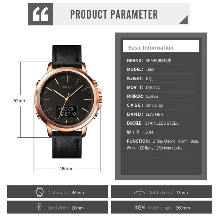 SKMEI 1652 Dual Movement Sports Leather Alloy Male Watch, Color: Silver Shell White Machine
