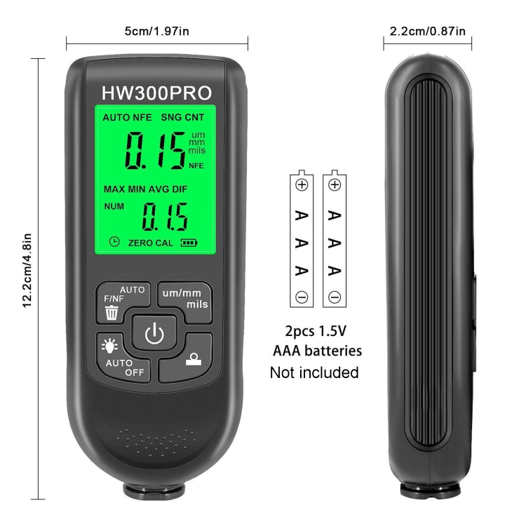 HW-300PRO High Precision Coating Paint Powder Layer Thickness Gauge Anti-slip Paint Film Gauge(Black)