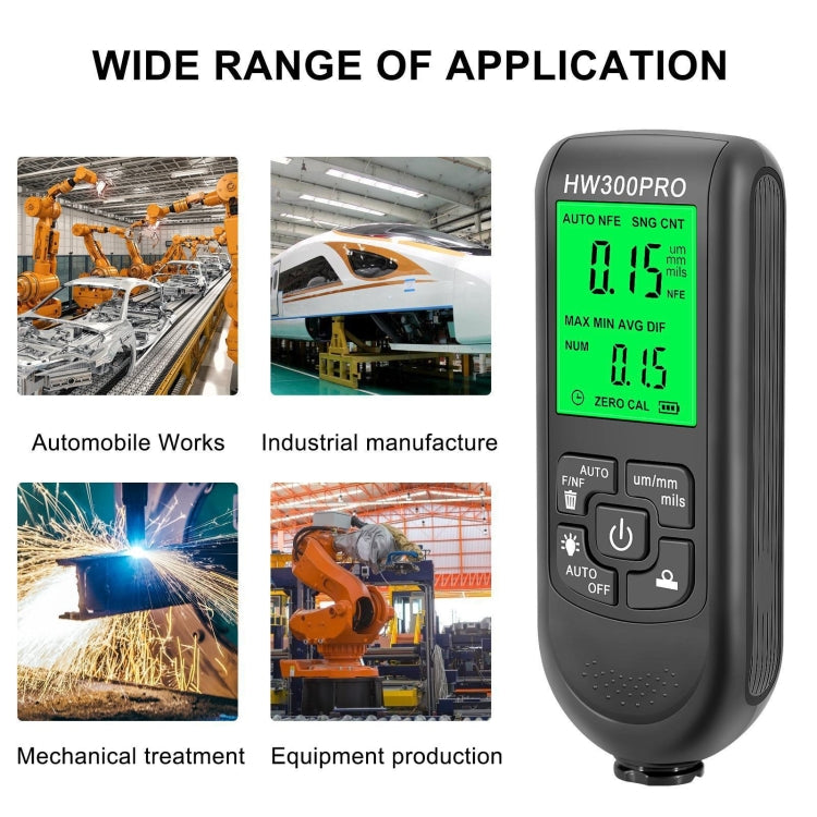 HW-300PRO High Precision Coating Paint Powder Layer Thickness Gauge Anti-slip Paint Film Gauge(Black)