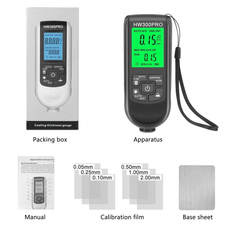 HW-300PRO High Precision Coating Paint Powder Layer Thickness Gauge Anti-slip Paint Film Gauge(Black)