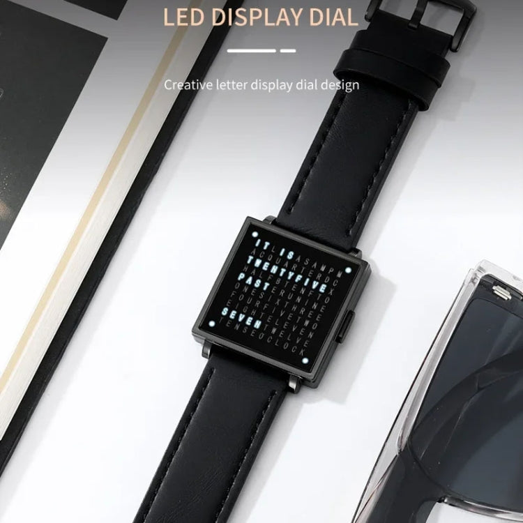 SKMEI Multi-function Letter Display Dial Square Men Electronic Watch, Color: Gold Leather Band