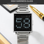 SKMEI Multi-function Letter Display Dial Square Men Electronic Watch, Color: Gold Leather Band