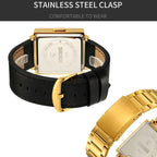 SKMEI Multi-function Letter Display Dial Square Men Electronic Watch, Color: Gold Leather Band