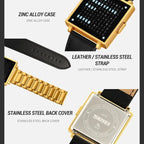 SKMEI Multi-function Letter Display Dial Square Men Electronic Watch, Color: Gold Leather Band