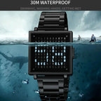SKMEI Multi-function Letter Display Dial Square Men Electronic Watch, Color: Gold Leather Band