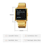 SKMEI Multi-function Letter Display Dial Square Men Electronic Watch, Color: Gold Leather Band