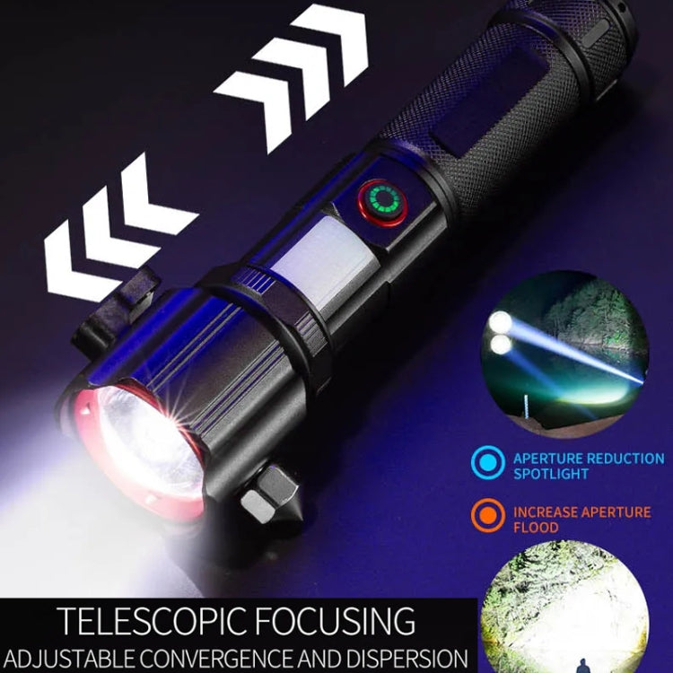 E-SMARTER W5197 emergency car flashlight with seat belt cutter and window hammer in aluminum alloy housing