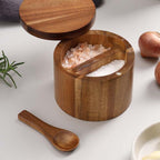 1 Layer Single Grid Wooden Salt Jar Storage Box Seasoning Jar With Lid And Spoon