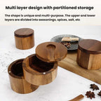1 Layer Single Grid Wooden Salt Jar Storage Box Seasoning Jar With Lid And Spoon