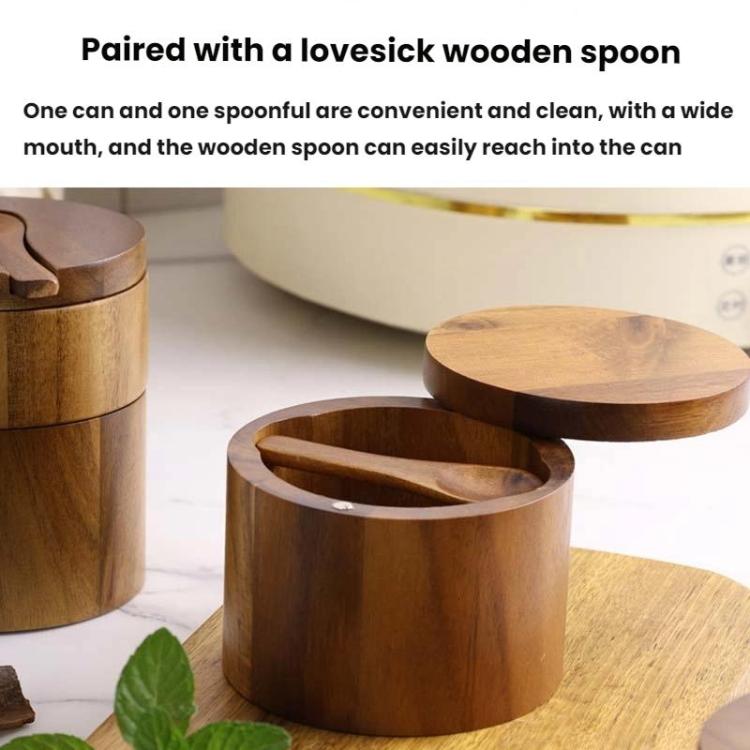 1 Layer Single Grid Wooden Salt Jar Storage Box Seasoning Jar With Lid And Spoon