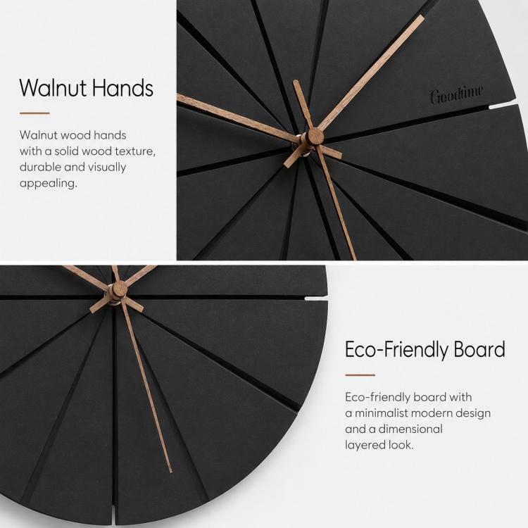 wozoom Silent Modern Wood Pointer Decorative Wall Clock(Black A)