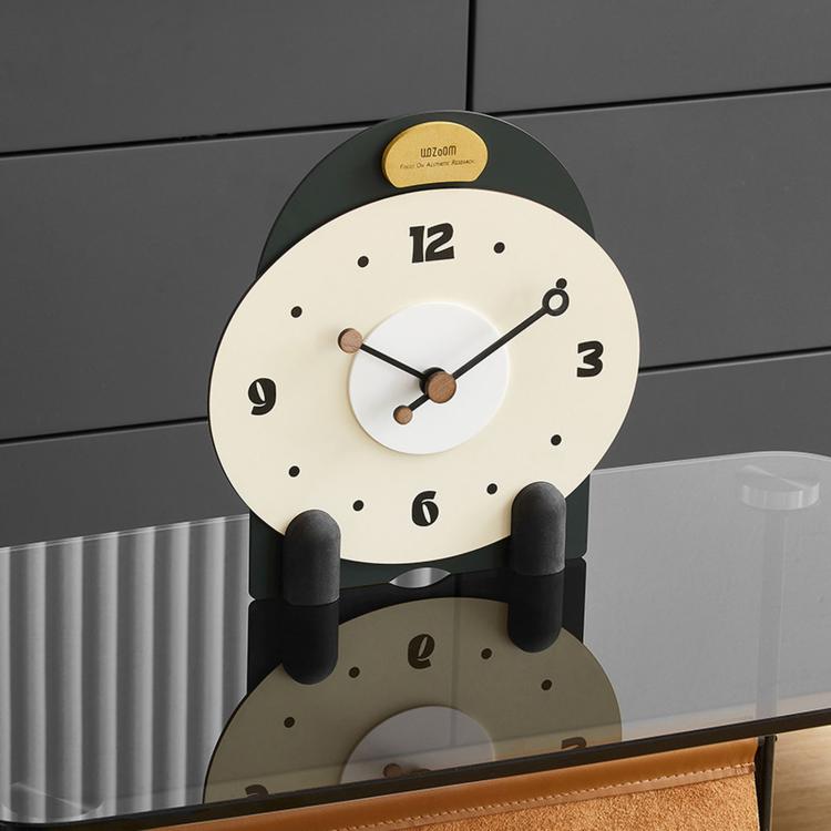 wozoom Silent Wooden Table Clock Modern Small Mantel Clock(Orange Green)