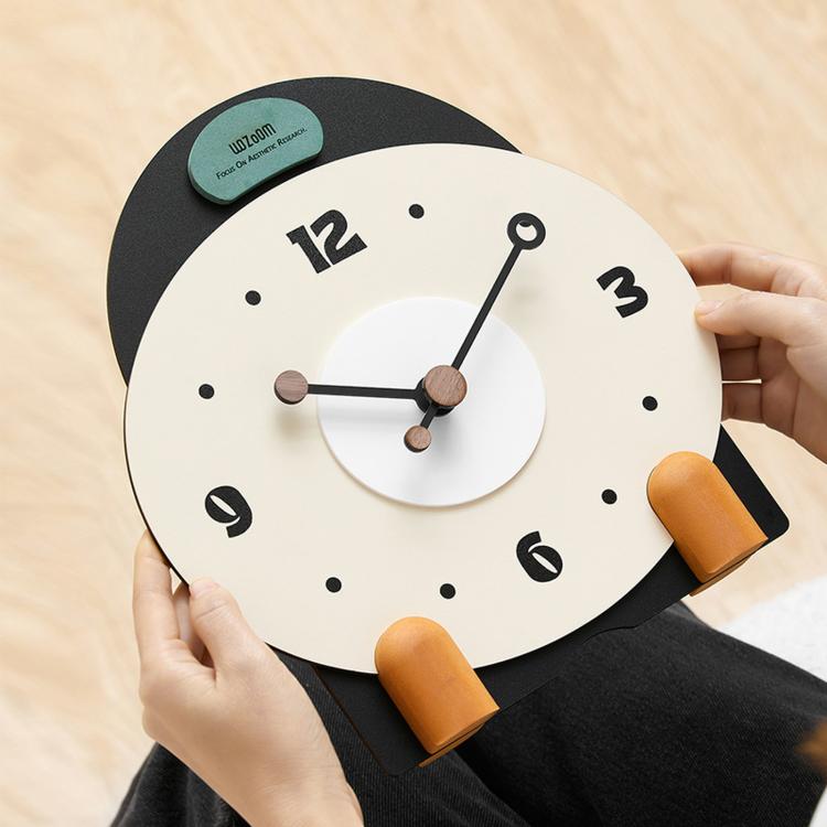 wozoom Silent Wooden Table Clock Modern Small Mantel Clock(Orange Green)