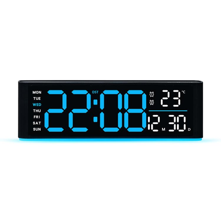 Digital LED Alarm Clock with Large Display Minimalist Rectangular Wall or Desk Clock(Black Blue)