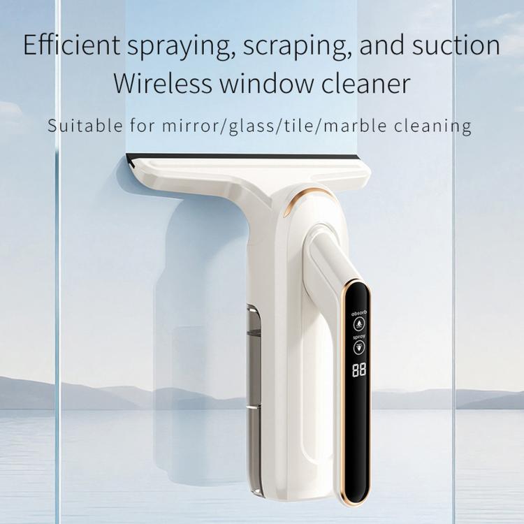 Cordless Electric Window Cleaner With Spray Function, Rechargeable Glass Squeegee Vacuum(White Gold)