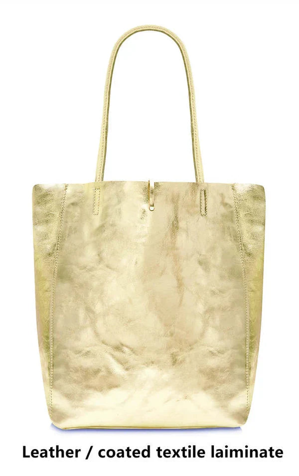 Ladies Soft Italian Real Leather Metallic Shopper Tote Bags Women Girls College Shoulder Handbags for Women