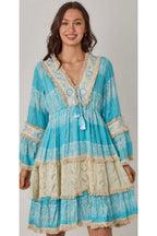 Boho Fringe Detail Viscose Dress – Lightweight Tiered Mini Dress